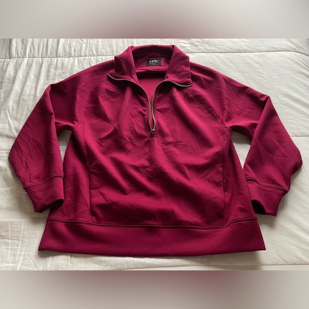 Abercrombie YPB NeoKNIT MAX Half Zip Jacket Maroon Small Oversized Athleisure - Picture 4 of 10